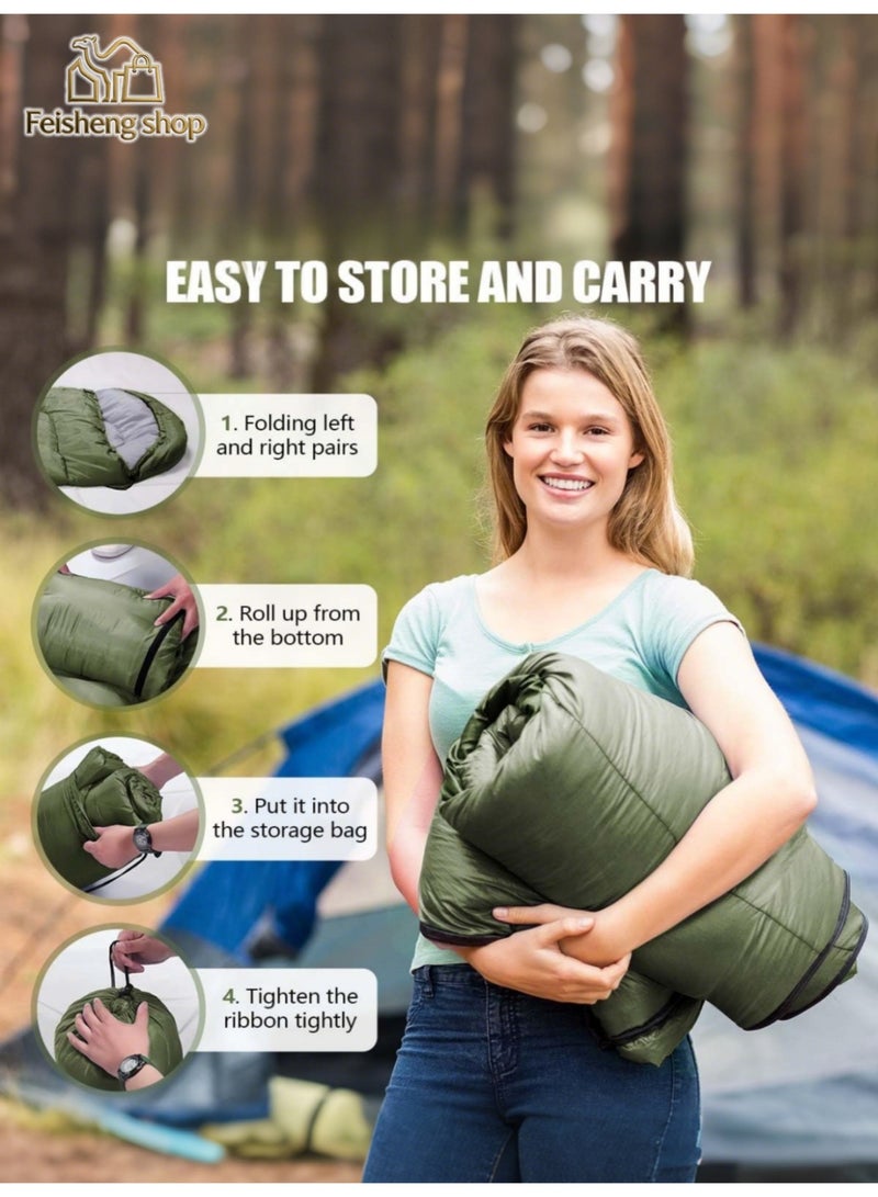 Feisheng shop Emergency Supplies | Camping Sleeping Bag | 210cm*75cm | Cotton Sleeping Bag | Ultralight Waterproof Sleeping Bag | Thickened Windproof and Warm | Microfiber | Suitable for Backpacking, Hiking, Nature Hiking, Camping, Mountaineering | With Compression Bag (Green) - Image 5